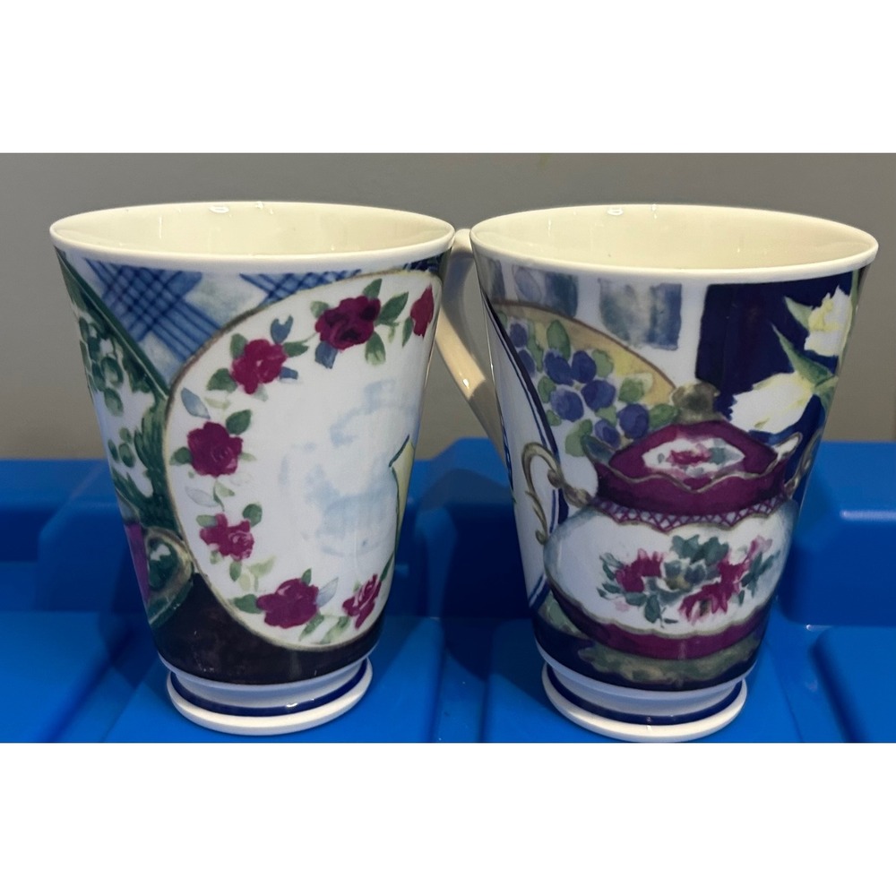 Royal Kirkham Tea For Two Fine Bone China Mugs Set of 2 Made in England 1997
